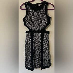 Mystic Black and White Geometric Mini Dress with Cutouts